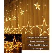 Gaman Sarkıt Ledli Yıldız Perde Işık 3 Metre Yılbaşı Işığı LED Işık Saçak LED Yılbaşı Perde Ledi ( Birbirine Eklenebilir )