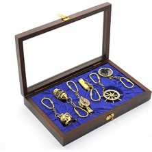 Alvo Store Buğz Ahşap Kutulu Pirinç 6'lı Anahtarlık Seti