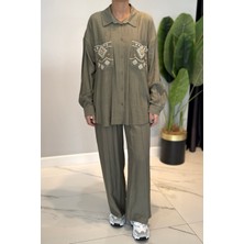 Lale Butik Nakış ve Işleme Detaylı Takım 34839 Haki