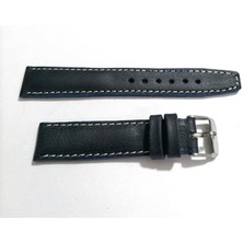 Fado&  Her Saate   Uyumlu  Hakiki Siyah  Deri   Saat Kordonu   20  mm   (304)  Beyaz Dikişli