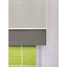 Donatti Perde Luna Serisi Beyaz Tül Antrasit Gri Stor Perde %100 Blackout, Çift Mekanizmalı, Kolay Montaj