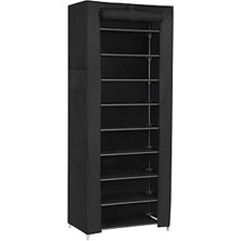 SanalAMCA Store Songmics Toz Geçirmez Örtülü 10 Katlı Metal Ayakkabı Rafı, Siyah, RXJ10H