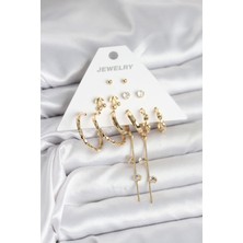 Stillove Gold Renk 6 Çift Pirinç Kadın Küpe Seti
