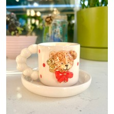 Nof El Yapımı Seramik Gerçek 24K Altın Ayıcık Türk Kahvesi Fincanı