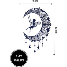 1 Ay Kalıcı Ay ve Salıncakta Peri Kızı Kararan Geçici Dövme (9X12 Cm)