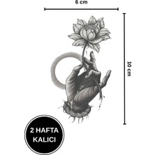 2 Hafta Kalıcı Mistik Lotus Çiçeği ve El Figürlü Geçici Dövme (6X10 Cm)
