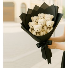 Giftstime Siyah Ayıcık Buketi 7 Adet Krem-Beyaz Ayıcık Ayıcık Buketi   Hediyelik Peluş Ayı Buketi