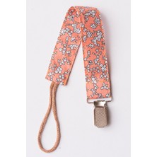 Yavruağzı Çiçek Emzik Askısı - Kumaş Pamuk Bağcıklı Emzik Zinciri - Turuncu Çiçekli Emzik Tutacağı