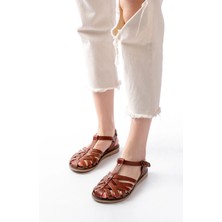 205-02 K. Kahve Ortopedik Hakiki Deri Kadın Sandalet