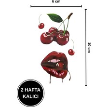 2 Hafta Kalıcı Gerçekçi Kiraz ve Dudak Figürlü Geçici Dövme (6X10 Cm)
