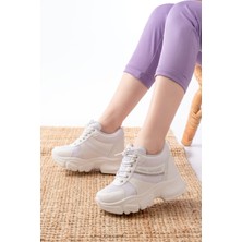 Zerenyus ZRİNF-209 Premium Beyaz Bağcıklı Fileli Taş Aksesuarlı Kadın Sneaker