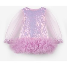 Le Mabelle Lila  Etek Ucu Fırfır Detaylı Kız Bebek Elbise - Violet