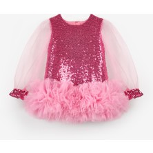 Le Mabelle Fuşya  Etek Ucu Fırfır Detaylı Kız Bebek Elbise - Violet