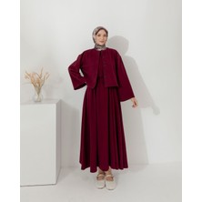 RFK Butik Kadın Fitilli Yelek Jile Elbise Takım - Bordo