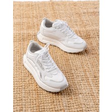 Zerenyus ZRİNF-307 Premium Beyaz Bağcıklı Saten Taş Aksesuarlı Kadın Sneaker