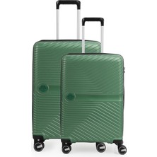 Piel Lino Büyük Boy ve Orta Polipropilen Valiz PL015239-LM Metalik Yeşil