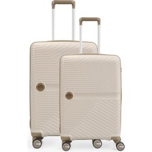 Piel Lino Büyük Boy ve Orta Polipropilen Valiz PL015239-LM Beyaz-Bej