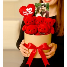 Giftstime Kişiye Özel Fotoğraflı Ayıcık Buketi Tutku Dolu Kırmızı 5'li Ayıcık Sevgiliye Hediye  Yıl Dönümü & Sevgililer Günü