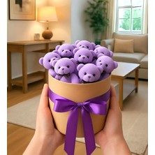 Giftstime Mor Renk Ayıcık Buketi  Mor Kurdeleli Ayıcık Kutusu Hediye Kutusu