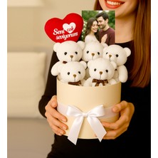 Giftstime Kişiye Özel Premium Fotoğraflı 5'li Ayıcık Buketi Sevgiliye Hediye "seni Çok Seviyorum" Kalpli Mesaj  Kutulu Ayıcık Buketi Hediye