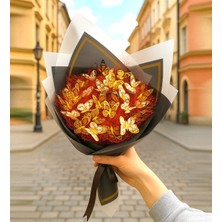 Giftstime Kelebek Buketi Özel Tasarım Kelebek Buketi Kalıcı Kelebek Buketi  Altın-Turuncu  Kalıcı Hediye Buketi