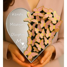 Giftstime Kişiye Özel Mesajlı Kalp Kutu Ayna ve Kelebek Buketi Hediye Kutusu  Kendi Mesajını Oluştur