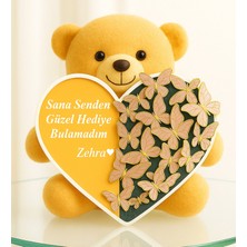Giftstime Kişiye Özel Kelebek Buketi 25 cm Peluş Ayıcık  Sana Senden Güzel Hediye Bulamadım Yazılı Kalp Kutu