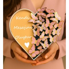 Giftstime Kelebek Buketi Kendi Mesajını Oluştur!  Altın (Gold) Kalp Ayna-Pleksi ve Kelebek Hediye Kutusu