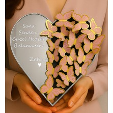 Giftstime Kişiye Özel Isimli Kalp Kutu Ayna Pleksi  Kelebek Buketi  Kutusu Sana Senden Güzel Hediye Bulamadım Yazılı Kişiye Özel  Kutusu