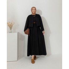 RFK Butik Kadın Fitilli Yelek Jile Elbise Takım - Siyah