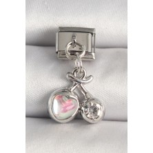 Skygo 316L Çelik Gümüş Renk Pembe Mineli Kalp Zirkon Taş Detay Nomination Charm - TJ-BC1240