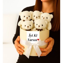 Giftstime Ayıcık Buketi Iyi Ki Varsın Mesajlı 5 Adet Beyaz Ayıcık Kutusu Hediye Kutusu   Beyaz Ayıcık Kutusu Hediye Seti
