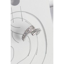 Dktt Pirinç Gümüş Renk Zirkon Taşlı Kadın Kıkırdak Küpe - TJ-BKP10556