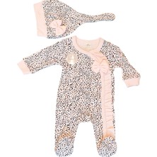 Mini Okyanus Leopar Desenli Kız Bebek Tulum Bereli