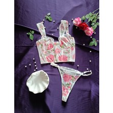 Jupiel Roses Balenli Transparan Kadın Fantezi Iç Giyim Askılı Büstiyer ve Tanga Set