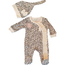 Mini Okyanus Leopar Desenli Kız Bebek Tulum Bereli