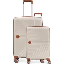 Piel Lino Büyük Boy ve Küçük Polipropilen Valiz PL015239-LS Beyaz-Camel