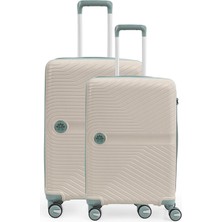 Piel Lino Büyük Boy ve Orta Polipropilen Valiz PL015239-LM Beyaz-Mavi