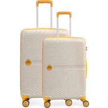 Piel Lino Orta Boy ve Küçük Polipropilen Valiz PL015239-MS Beyaz-Sarı