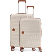 Piel Lino Büyük Boy ve Orta Polipropilen Valiz PL015239-LM Beyaz-Camel