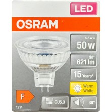 Avarson (1 Adet) Ledvance 12VOLT 6,5W (50W) Sarı (2700K) Gu5.3 Duylu (Iğne Bacak) LED Spot Ampul