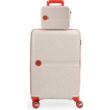 Piel Lino Kabin Boy ve Makyaj Polipropilen Valiz PL015239-SMK Beyaz-Turuncu