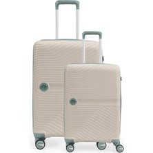 Piel Lino Büyük Boy ve Küçük Polipropilen Valiz PL015239-LS Beyaz-Mavi