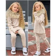 Kokoş Bebe Kız Çocuk Triko Kürklü 2’li Takım – 2/12 Yaş – Tak Çıkar Kürk Detaylı – Stok Kod: 31585