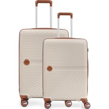 Piel Lino Orta Boy ve Küçük Polipropilen Valiz PL015239-MS Beyaz-Camel