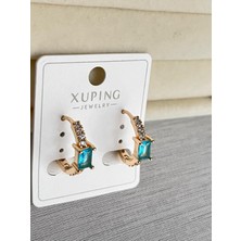 Zrn Accesories Küpe Xupıng Kalite Halka Mavi Taşlı Şıktarz ve Trend 14 K Gold Renk