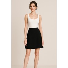 Kahra Collection Yüksek Bel Hafif Likralı Diz Üstü Çan Etek