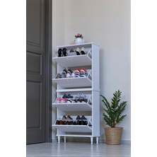 Eliusta Berry Beyaz 8 Raflı 4 Düşer Kapaklı Ayakkabılık  72 cm Genişlik x 168X26 cm  Ayakkabılık