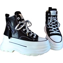 Guja Kadın Kalın Taban Bağcık ve Yandan Fermuar Kapamalı Deri Bot