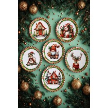 Yılbaşı Desenli 6 Kişilik 6 Model Pasta Tabağı 21CM